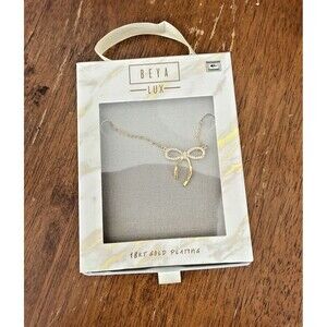 NIP Beya Lux Gold Bow Necklace Coquette Dainty Ribbon Pendant